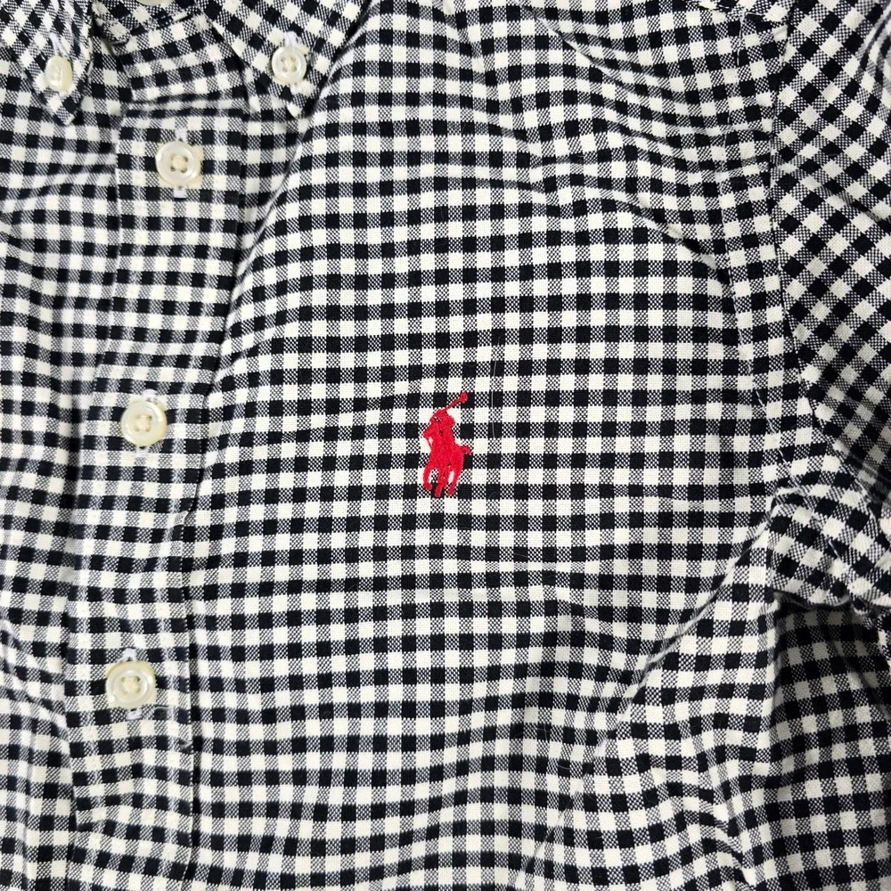 Ralph Lauren Kids Boys Gingham Button Down Shirt‎ Black White Size S 8 Pony Logo